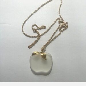Vintage Goldtone AVON Apple Clear Frosted Glass Pendant 28" Necklace